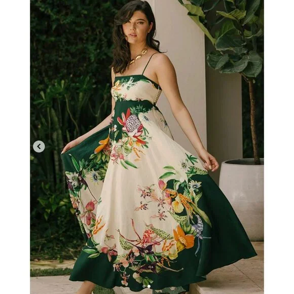 almais aggie sleeveless midi dress Almais Aggie floral linen-blend midi dress ALMAIS